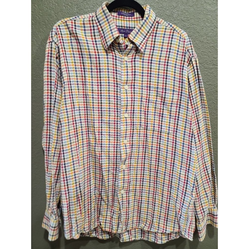 Alan Flusser Striped Shirt Mens Sz Large Multicolor Button Down Long Sleeve 90s